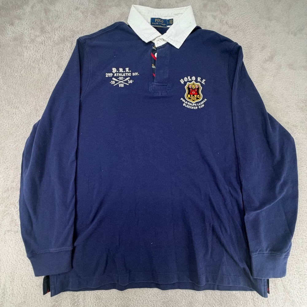 Polo Ralph Lauren Mens Rugby Shirt Large Navy Blue Preowned Classic Fit Crest